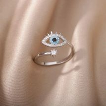 Anelli aperti color oro argento malocchio per le donne Anello da dito regolabile con occhio di cristallo Accessori per gioielli da festa di moda femminile