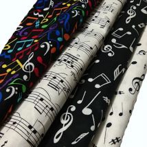 4pcs 24x22cm Pretty Colorful Black White Music Note Printed Cotton Fabric Bundle Small Size DIY Sewing Patchwork Decoration