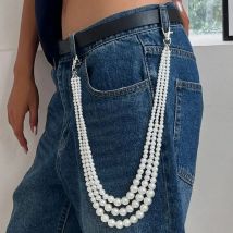 IngeSight.Z Hip Hop Multilayer Imitation Perle Hosen Taille Gürtel Schlüsselbund Frauen Mode Hosen Kette Straße Schmuck Zubehör
