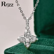Rrjzz Zertifizierte Vollmoissanit-Halskette mit vier Blättern für Frauen, Labor-Diamantimitation, Geburtstags-Anhänger-Halskette, GRA-Schmuck, Geschenk