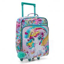 Rolling Wheels Suitcase, Cute Cartoon Auspicious Unicorn Sequin Design Children Travel Carry on Suitcase,18 inch , Green