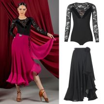 2024 Ballroom Dance Costume Women Black Lace V Neck Tops Fishbone Long Skirt Latin Dance Clothing Performance Dresses DNV21821