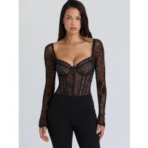 JULISSA MO Sexy Colletto Quadrato Sheer Lace Zipper Donna Body Manica Lunga Stampa Floreale Lady Inverno Aderente Elegante Tutina Nuovo