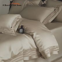 Luxus Stickerei Wide Edge Design Bettwäsche Set natürlichen Lyocell Stoff weichen seidigen Bett bezug Bettlaken Spann betttuch Kissen bezüge