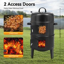 3-in-1 Multifunktionaler Räuchergrill Holzkohlegrill Räuchergrill Tragbarer Grill für den Außenbereich