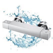 Oeegoo Raccordo doccia con termostato, miscelatore doccia con 38 ° Pulsante di sicurezza C, termostato doccia in ottone per bagno, cromo