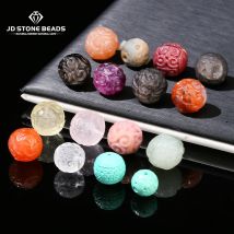 1 Stück Naturstein Bergquarz Rhodonit Fluorit Jade geschnitzt Muster Perle für Schmuckherstellung Diy Halskette Armband Zubehör