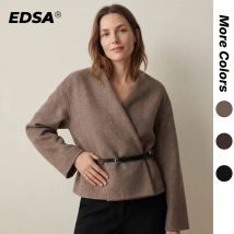 EDSA Frauen Weiche Gürtel Jacke Wrap V-ausschnitt Mit Langen Ärmeln Neue Elegante Dame Pendeln Outwear für Weibliche