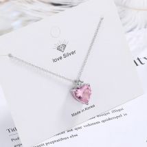 Collana a catena con clavicola con pendente rosa a forma di cuore in argento sterling S925 semplice e alla moda (40 cm + 5,0 cm)