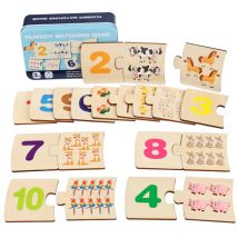 Children Iron Box Number Enlightenment Paired Wooden Animal Food Puzzle Board Logical Thinking Training Game Educational Toys