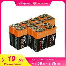 Batteria ricaricabile 850mAh 9v 6F22 batterie agli ioni di litio di ricarica 9V per metal detector modello microfono giocattolo, rilevatore di fumo