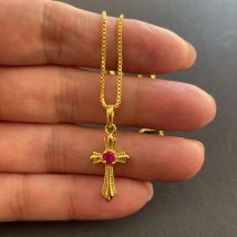 Korea Gold 24K Halskette Vergoldung Kreuz Halskette für Mädchen Schmuck Geschenk Religion