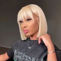 613 blonde kurze Knochen gerade Bob Echthaar Perücke mit Pony für Frauen brasilia nischen Remy Haar blonde Perücke für Frauen Maschine gemacht