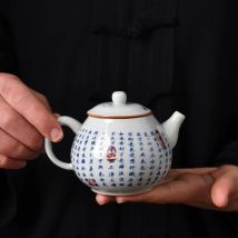 Antike Herz-Sutra Zen Teekanne Gras graue Glasur Blau und Weiß Malerei Haushalt Tee Maker, Keramik Filter Loch, einzelne Teekanne