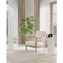 Hzuaneri Set di 2 comodini, con stazione di ricarica, porta USB e tipo C, tavolino sottile, spazio di archiviazione a 3 livelli con 1 cassetto