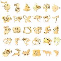 Großhandel Edelstahl Ohrringe für Frauen Mädchen Tier Klee Blume Katze Vogel Einhorn Bär Schmetterling Libelle Hund Ohrstecker