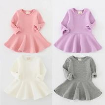 1-4Years Frühling Baby Mädchen Kleid Baumwolle Weiß Langarm Kleid Kleinkind Mädchen Kleidung