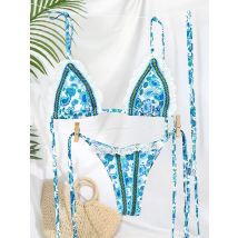 ZRTAK Sexy Damen-Bademode, 2023, Spitzen-Bikini, Badeanzug, Badeanzug, Mikrofalten, hoher Schnitt, Neckholder, 2-teiliger Biquini-Anzug