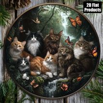 **Aluminiumschild mit Vintage-Katzenmotiv – 20,3 x 20,3 cm große runde Metallwandkunst für Bar, Küche, Café, Zuhause, Büro, Halloween und Weihnachtsgeschenk**