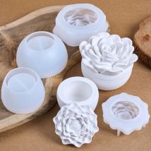 Blume Kerze Glas Silikon Form DIY Pfingstrose Kamelie Gips Casting Formen Lagerung Box Blumentopf Handwerk Geschenk Harz Machen Wohnkultur