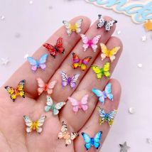 50 Stück 10 mm gemischte bunte Mini-Kristalle aus Kunstharz, schöner Schmetterling, flache Rückseite, Strasssteine, DIY-Nagelkunst-Applikation, Bastelzubehör