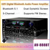 AV-888/999BT Hochwertiger digitaler Bluetooth-Soundverstärker mit zwei dynamischen Bildschirmen, Hi-Fi-Stereo-Audio-Verstärker für Heimkino und Karaoke