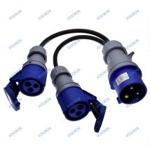 Ip44 wasserdicht IEC309-2 2p e industrielles adapter kabel, iec 309 332 p6 32a stecker an 2 × iec309 316 c6 16a steckdose adapter kabel
