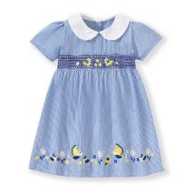 Kleine Mädchen Mädchen Peter Pan Kragen Kleid Sommer Tier Vögel mit Blumen Applikationen Baby Mädchen Party kleider für Kinder Kleidung