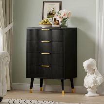 Kommode mit 4 Schubladen für Schlafzimmer, Kommode mit goldenen Griffen, hohe Kommode, kleiner Aufbewahrungsschrank aus Holz für Wohnzimmer