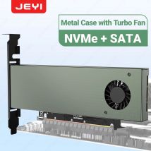 Adattatore JEYI SK9 M.2 Dual PCIE 4.0 per SSD NVMe / NGFF con ventola turbo, NVME (chiave m) e slot SATA (chiave b) SSD a PCIe x4 X8 X16