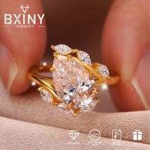 BXINY GRA-zertifizierter Moissanit-Ring im Birnenschliff, 925er Sterlingsilber, 18 Karat vergoldet, im Labor gezüchteter Diamantring, Ehering, edler Schmuck