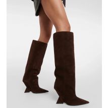 2025Nuovi stivali al ginocchio da donna europei e americani Stivali a maniche lunghe grandi da donna con tacco alto a punta