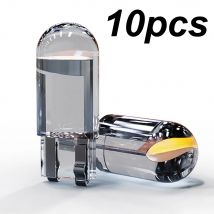 10 szt. Nowe żarówki LED W5W Canbus T10 COB do wnętrza samochodu, szklane, białe, lodowo-żółte, do oświetlenia tablicy rejestracyjnej, lampki oświetlenia wnętrza, lampki do czytania, 12V