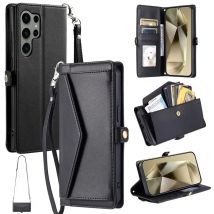 Flip Leder Handy hülle für Samsung Galaxy S24 Ultra S23 Fe S22 S21 S20 S10 plus Note 20 10 9 8 lange Lanyard Brieftasche Karten abdeckung