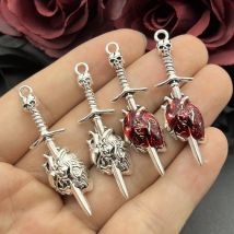 6pcs Punk Gothic Schädel Schwert Charme Anhänger Schwert Piercing Herz Anhänger Ohrring DIY handgemachte Halskette Schmuck Herstellung Zubehör