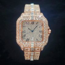 Luxuriöse Voller Diamanten Uhr Für Männer Beliebte Rose Gold Iced Out Quarz Uhren Mode Hip Hop Schmuck Reloj Hombre Dropshipping