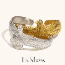 La. Muses Zircon Eye Bird Shaped Stainless Steel Women's Open Bracelet PVD Gold Plated Fashion Jewelry Accessories