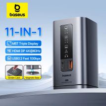 Baseus 11-IN-1 USB C HUB HDMI DP 4K@60Hz MST Potrójny wyświetlacz Rozdzielacz USB 3.2 z RJ45 3,5 mm Mikrofon PD100W Magnetyczna stacja dokująca