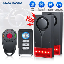 Awapow Kabelloser Auto-Diebstahl-Vibrationsalarm, 108 dB, mit Licht, Fernbedienung, Tür- und Fenster-Heimsicherheitssystem