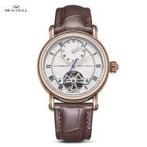 Seagull herren Uhr Gürtel Business Casual Hohl Schwungrad Dual Time Zone Wasserdichte Automatische Mechanische Uhr 519.11.6041