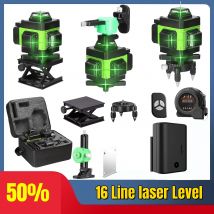 4D 16 Lines Professional 360°Self-leveling Horizontal and Vertical Remote Control Green Line Laser Level 2400mAh Li-Ion Battery
