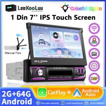 LeeKooLuu 2 + 64G 1Din Android Autoradio 7 ''Schermo Retrattile Lettore Multimediale Carplay Android Auto WIFI Navigazione GPS FM/RDS