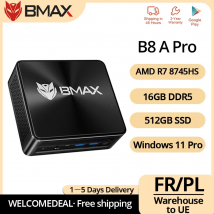 BMAX B8 A Pro Mini PC z procesorem AMD Ryzen 7 8745HS, 16 GB pamięci RAM DDR5, 512 GB dyskiem NVMe SSD, systemem Windows 11 Pro, Wi-Fi 6 i Bluetooth 5.2