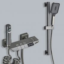 Nowy Design pistolet Grey zestaw System prysznicowy łazienkowych klawisze do fortepianu z mosiądzu cyfrowy prysznic LED bateria mieszacz ciepła/zimna zestaw bateria prysznicowa Ulepszana kąpiel w