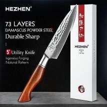 HEZHEN 5 cali nóż introligatorski 73 warstw stali w proszku ze stali damaszku kuchenne noże do gotowania mięsa akcesoria