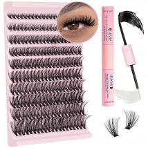 200pcs DIY Lash Extension Kit - Wispy D Curl Individual Lashes with 8-16MM Clusters for Salon-Quality Eyelash Extensions