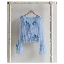 Japanische süße Lolita Chiffon Strickjacke Frauen Vintage süße Langarm Spitze Rüschen Kragen Tops Kawaii Chic dünne Innenblusen