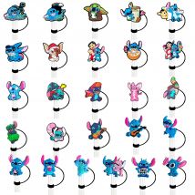 1-26Pcs Lilo&Stitch Blue Cartoon Silicone 10mm Straw Caps Cover For Stanley 30&40 Oz Tumble Dust-Proof Reusableaw Sleeve