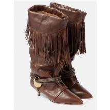 2025Women's Autumn and Winter New 5cm Slim Heel Fringed Calf Boots with Pointed Pleats, Women's Knight Boots, Mid Leg Boots