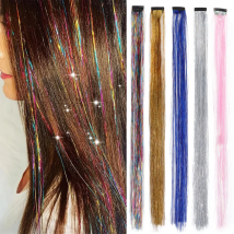 24 Zoll synthetischer Clip in Lametta farbigen Haar verlängerungen für Mädchen für Party, Weihnachten, Neujahr, Halloween, Cosplay